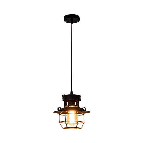 Industrial Retro Black Metal Pendant Light With Wire Cage - Perfect For Restaurants