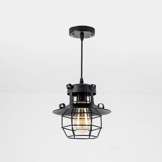 Industrial Retro Black Metal Pendant Light With Wire Cage - Perfect For Restaurants