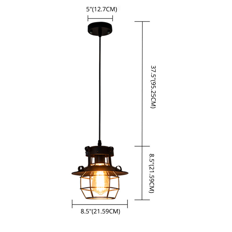 Industrial Retro Black Metal Pendant Light With Wire Cage - Perfect For Restaurants