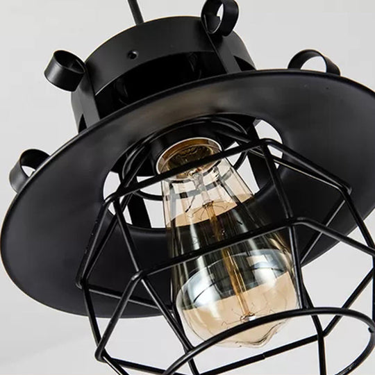 Industrial Retro Black Metal Pendant Light With Wire Cage - Perfect For Restaurants