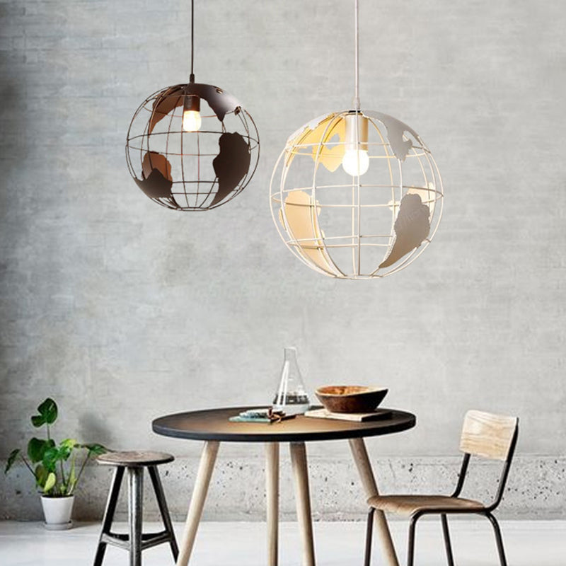 Industrial Orb Pendant Light With Metal Cage Shade For Living Room