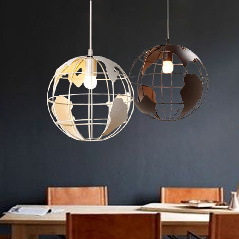 Industrial Orb Pendant Light With Metal Cage Shade For Living Room