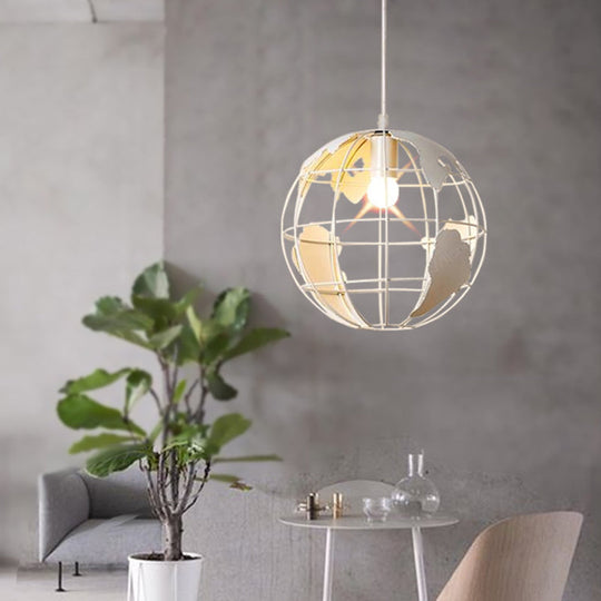 Industrial Orb Pendant Light With Metal Cage Shade For Living Room White / 8