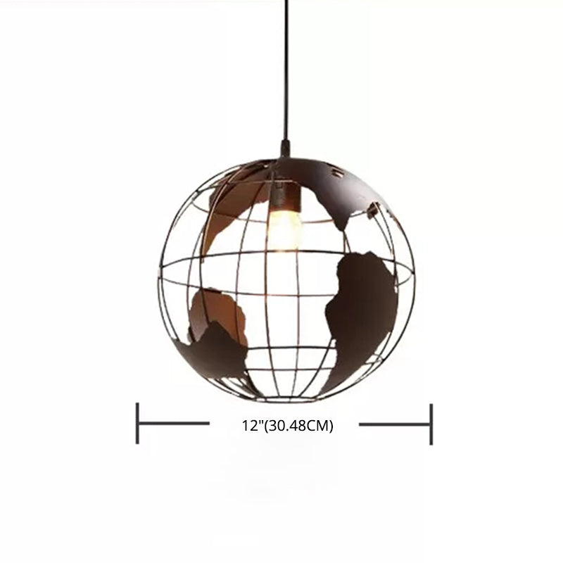 Industrial Orb Pendant Light With Metal Cage Shade For Living Room