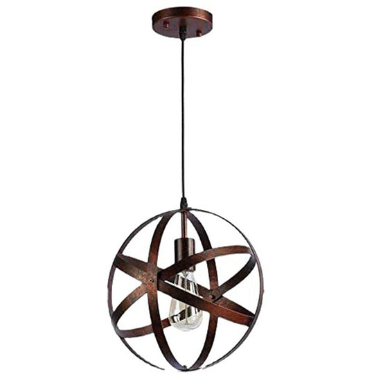 Vintage Industrial Pendant Light With Single Globe Cage For Dining Table