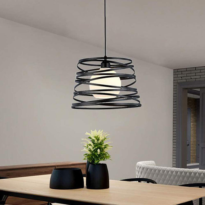 Industrial Retro Cylinder Cage Pendant Light - Black Metal Hanging Lamp For Restaurants