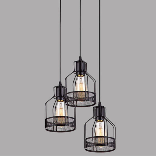 Black Metal Pendant Light - Industrial Retro Bird Cage Hanging Lamp For Restaurants