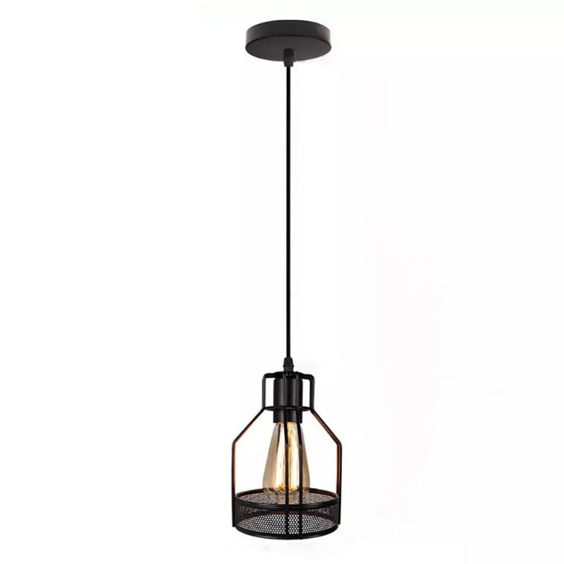 Black Metal Pendant Light - Industrial Retro Bird Cage Hanging Lamp For Restaurants / Round