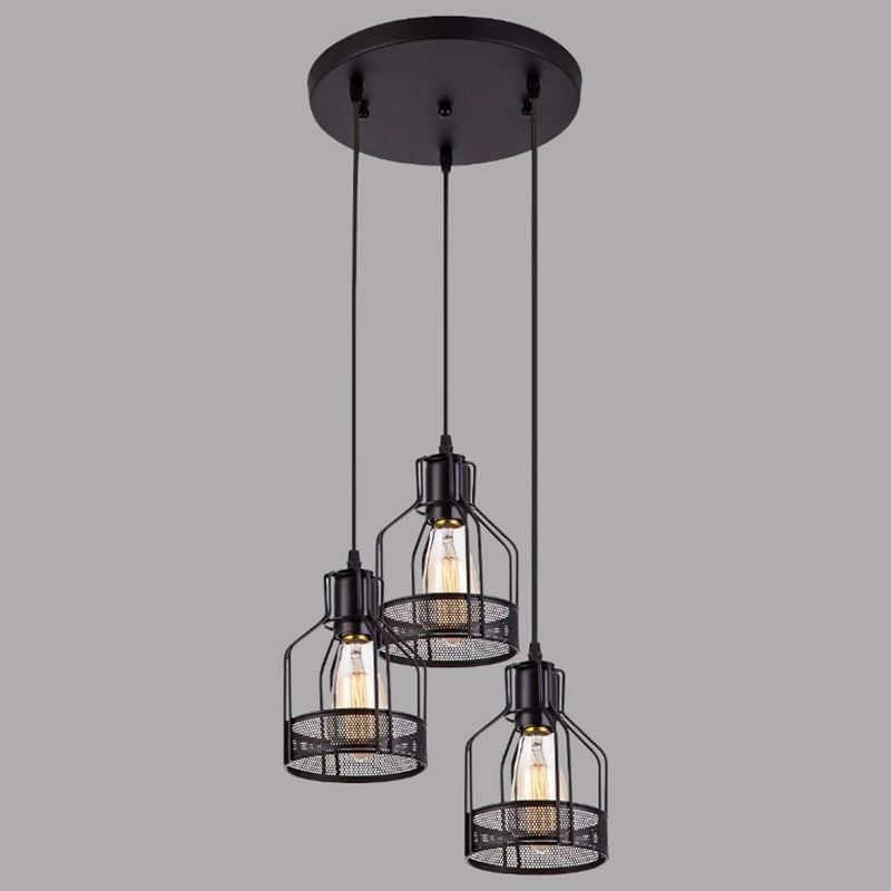 Black Metal Pendant Light - Industrial Retro Bird Cage Hanging Lamp For Restaurants