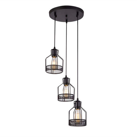 Black Metal Pendant Light - Industrial Retro Bird Cage Hanging Lamp For Restaurants