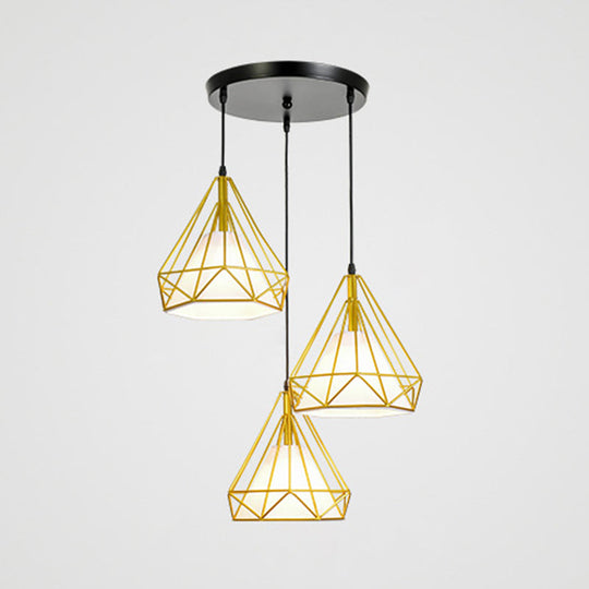 Gold Diamond Iron Pendant Cluster Light - Post-Modern Restaurant Hanging Lamp