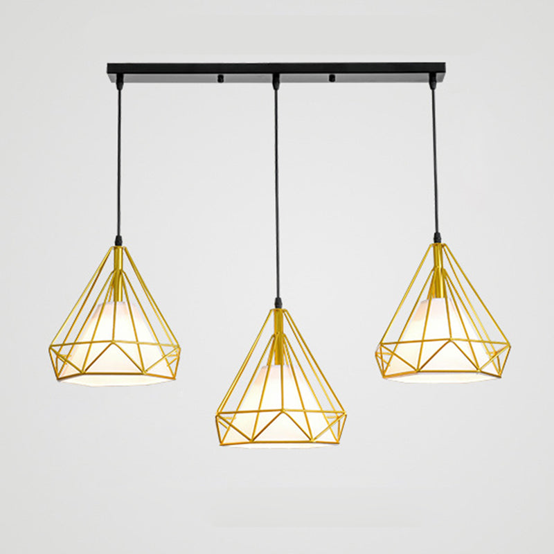 Gold Diamond Iron Pendant Cluster Light - Post-Modern Restaurant Hanging Lamp / Linear