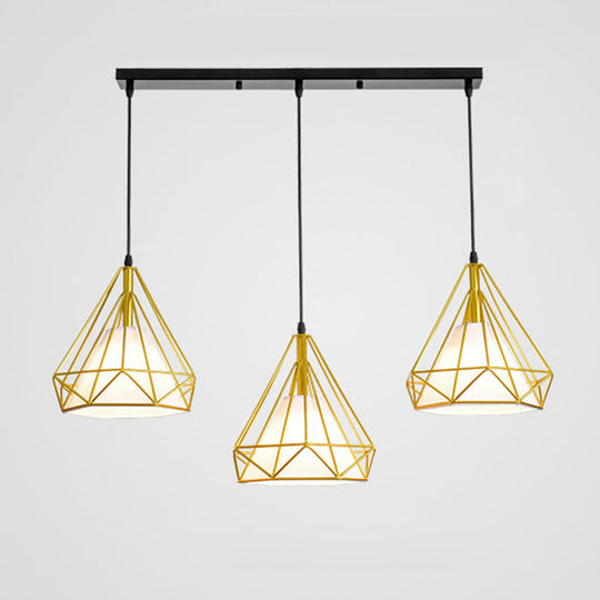 Gold Diamond Iron Pendant Cluster Light - Post-Modern Restaurant Hanging Lamp / Linear