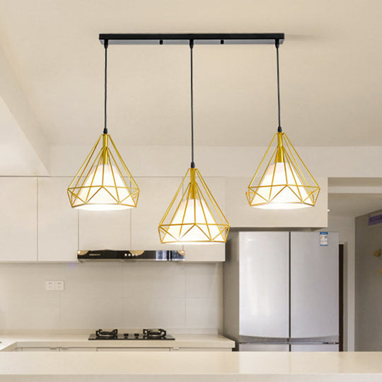 Gold Diamond Iron Pendant Cluster Light - Post-Modern Restaurant Hanging Lamp