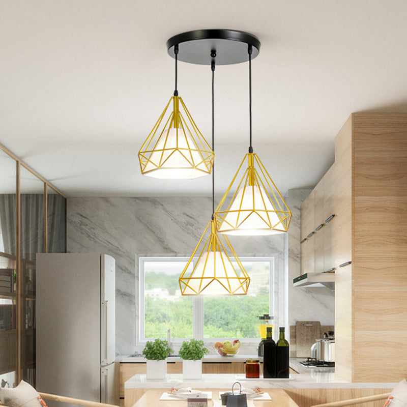 Gold Diamond Iron Pendant Cluster Light - Post-Modern Restaurant Hanging Lamp