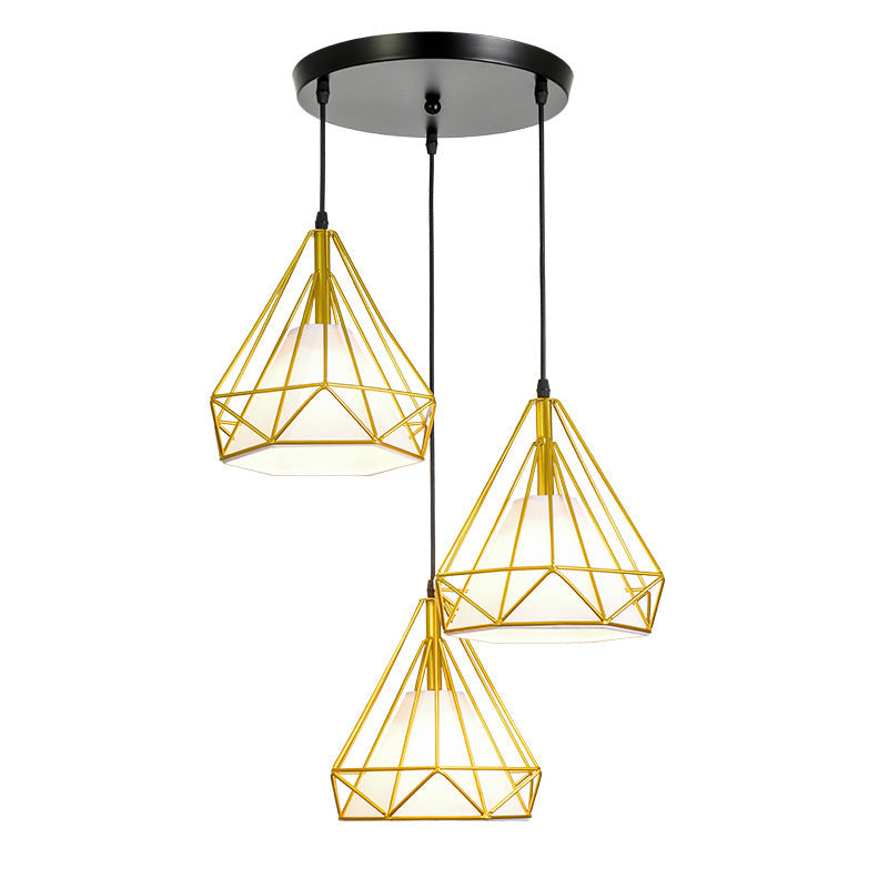 Gold Diamond Iron Pendant Cluster Light - Post-Modern Restaurant Hanging Lamp