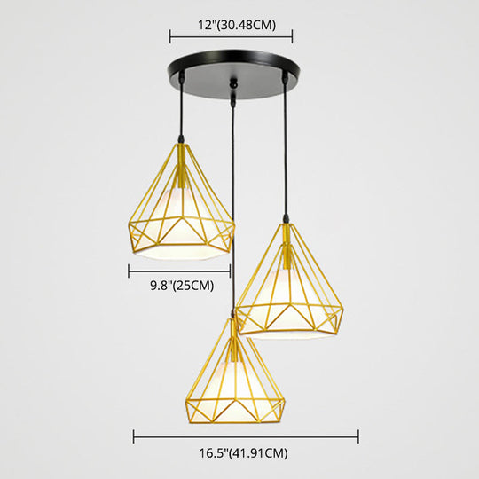 Gold Diamond Iron Pendant Cluster Light - Post-Modern Restaurant Hanging Lamp