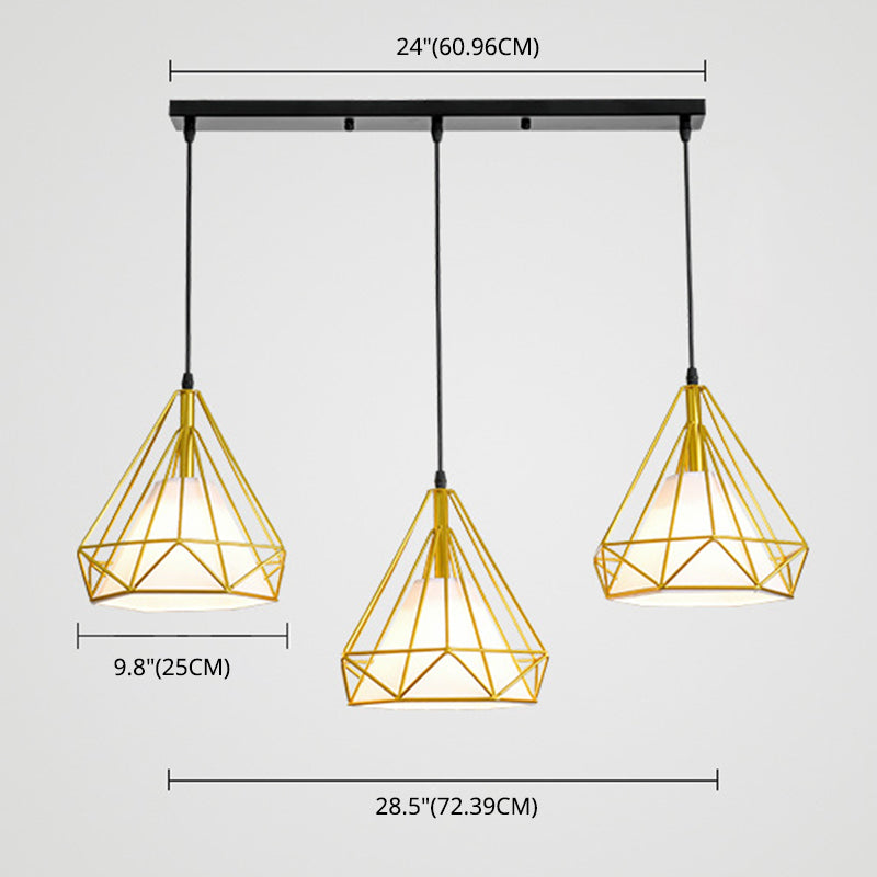 Gold Diamond Iron Pendant Cluster Light - Post-Modern Restaurant Hanging Lamp