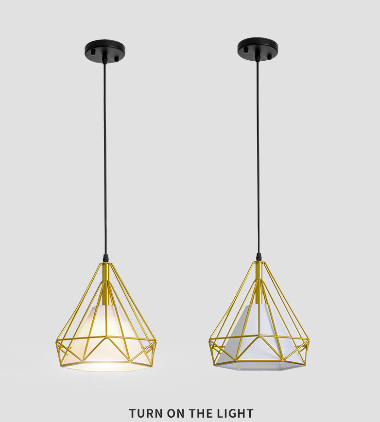 Gold Diamond Iron Pendant Cluster Light - Post-Modern Restaurant Hanging Lamp