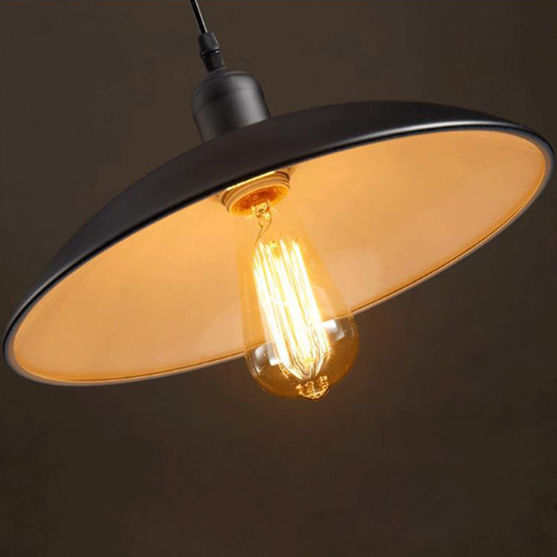 Industrial Retro Dome Shade Pendant Light - Black Metal Hanging Lamp 1-Light