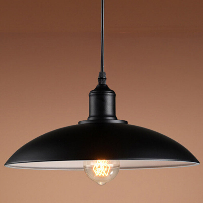 Industrial Retro Dome Shade Pendant Light - Black Metal Hanging Lamp 1-Light