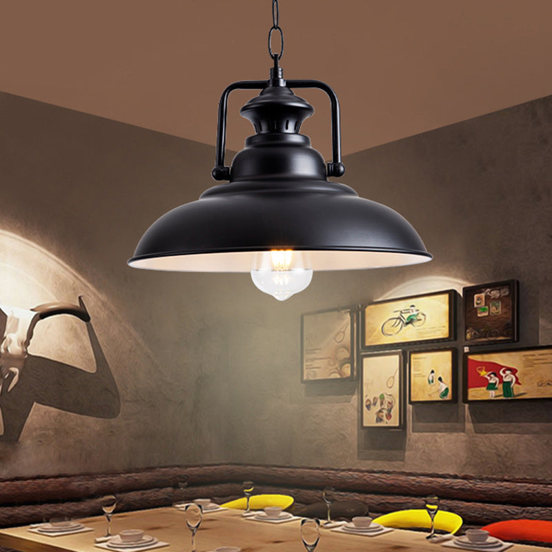 Industrial Dome Metal Pendant Light With Swivel Joint - Black Hanging Lamp