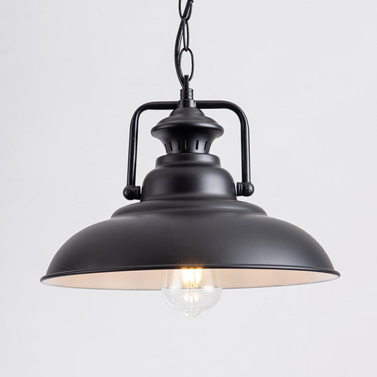 Industrial Dome Metal Pendant Light With Swivel Joint - Black Hanging Lamp