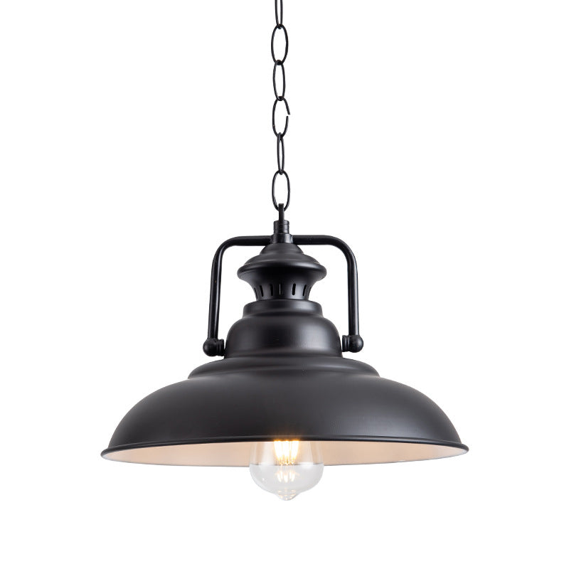 Industrial Dome Metal Pendant Light With Swivel Joint - Black Hanging Lamp