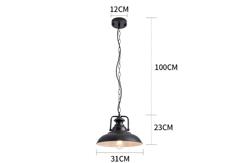 Industrial Dome Metal Pendant Light With Swivel Joint - Black Hanging Lamp