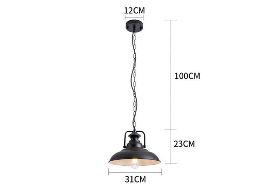 Industrial Dome Metal Pendant Light With Swivel Joint - Black Hanging Lamp