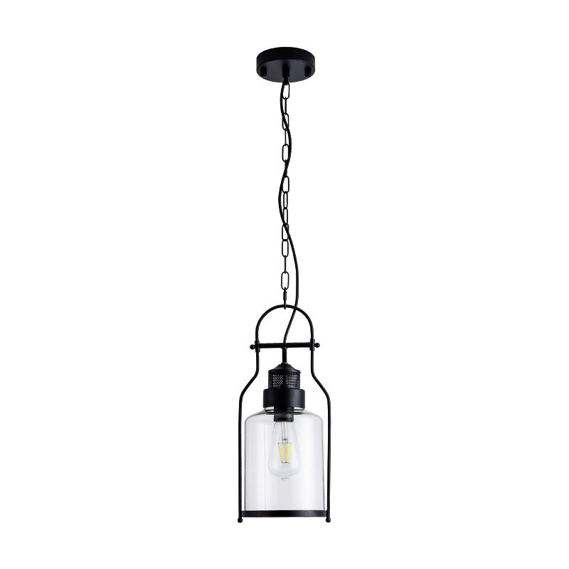 Industrial Black Pendant Light With Cylinder Glass Shade And Metal Joint