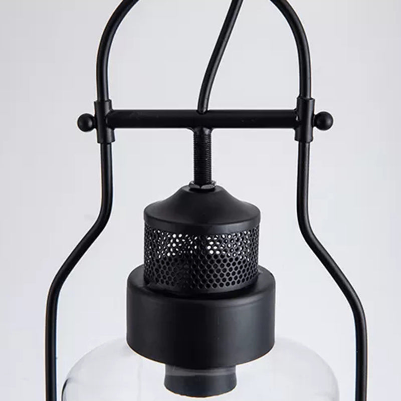 Industrial Black Pendant Light With Cylinder Glass Shade And Metal Joint