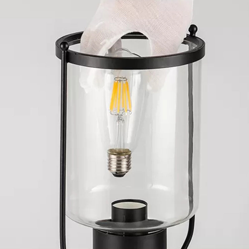 Industrial Black Pendant Light With Cylinder Glass Shade And Metal Joint