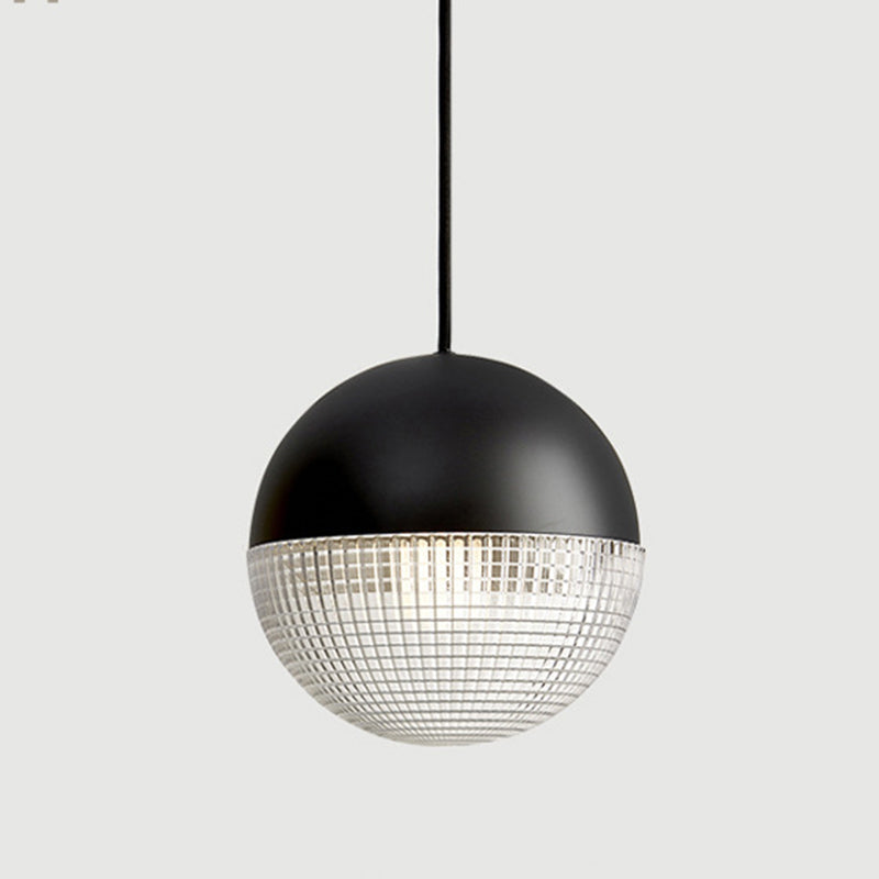 1-Light Metal Pendant Lamp with Mid-Century Modern Spherical Prismatic Glass