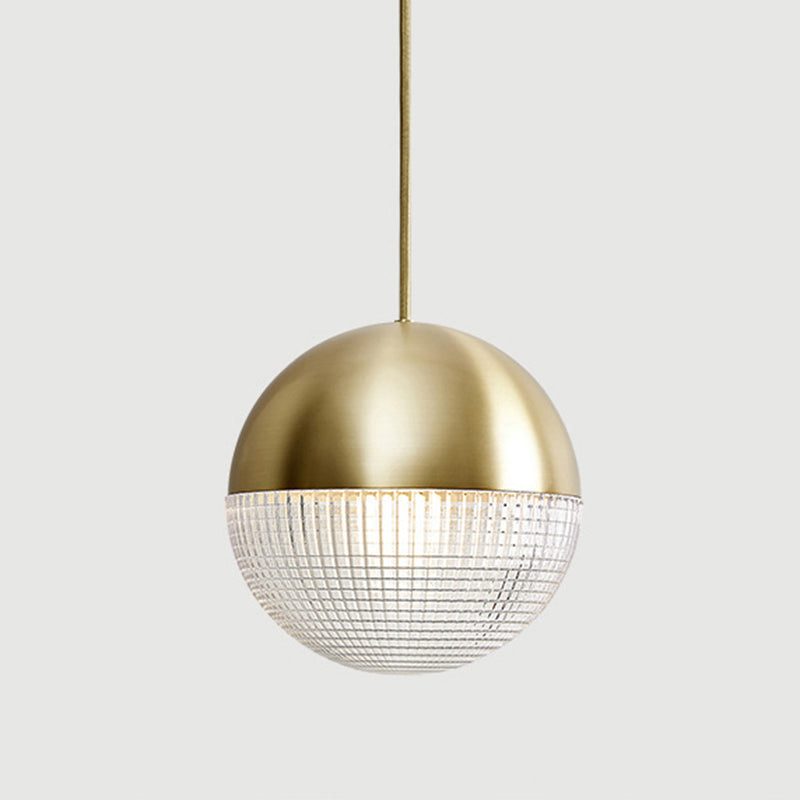 Mid-Century Modern Metal Pendant Light With Spherical Prismatic Glass - 1-Light Hanging Lamp Gold /