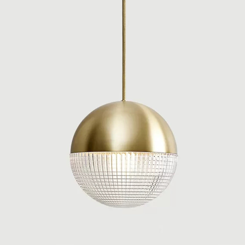 Mid-Century Modern Metal Pendant Light With Spherical Prismatic Glass - 1-Light Hanging Lamp