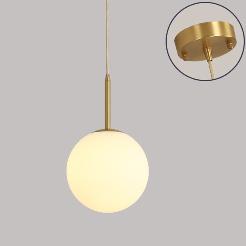 Minimalist Glass Pendant Light In White For Dining Room Table Gold / Round