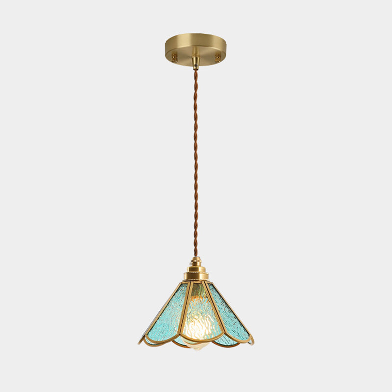 Tiffany-Style Glass Pendant Lamp With Icy Clear Shade For Bedroom Blue / Cone