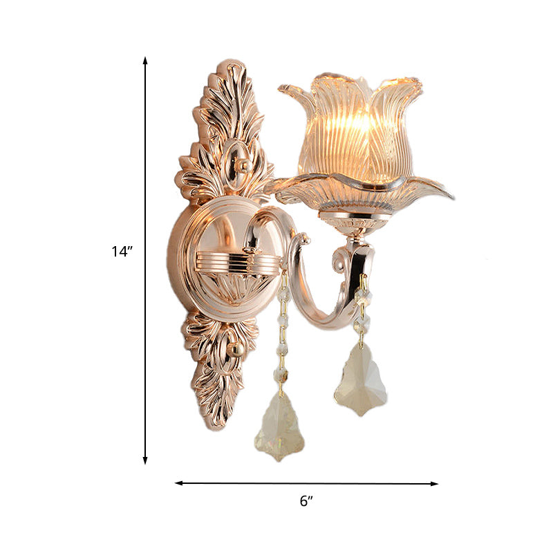 Modern Prism Glass Flower Wall Sconce Light - Brass With Crystal Accent