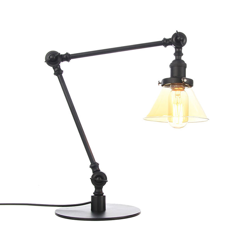 Adjustable Arm Industrial Table Lamp With Clear Glass Shade - Black/Brass Finish