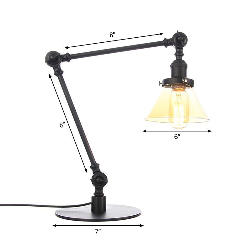 Adjustable Arm Industrial Table Lamp With Clear Glass Shade - Black/Brass Finish