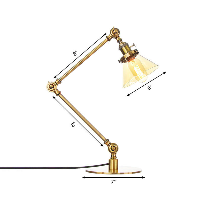 Adjustable Arm Industrial Table Lamp With Clear Glass Shade - Black/Brass Finish