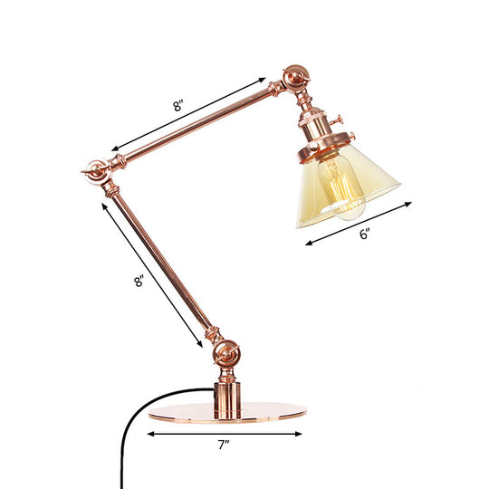 Adjustable Arm Industrial Table Lamp With Clear Glass Shade - Black/Brass Finish