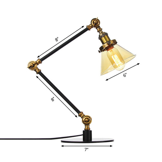 Adjustable Arm Industrial Table Lamp With Clear Glass Shade - Black/Brass Finish