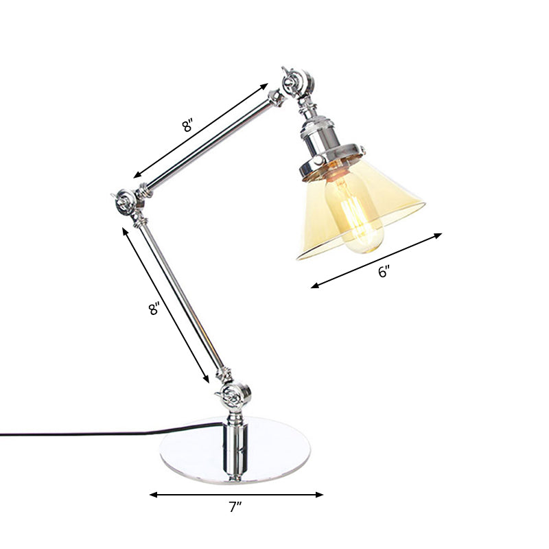 Adjustable Arm Industrial Table Lamp With Clear Glass Shade - Black/Brass Finish