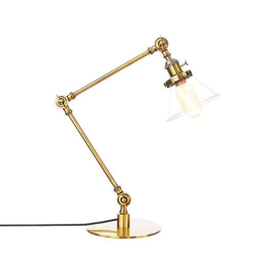 Adjustable Arm Industrial Table Lamp With Clear Glass Shade - Black/Brass Finish