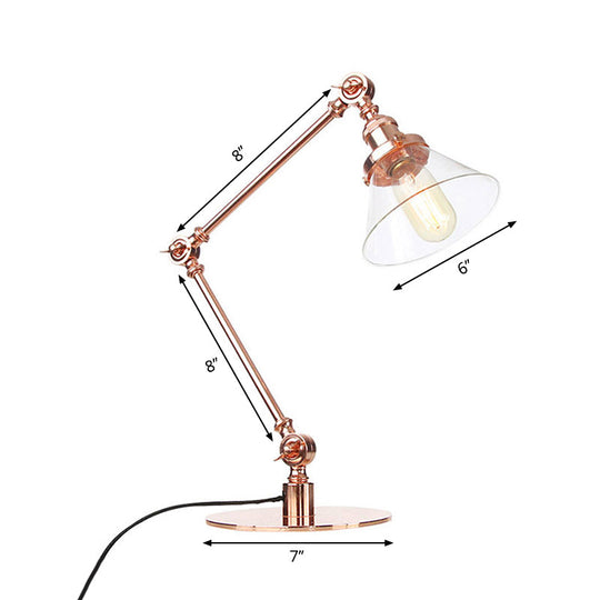 Adjustable Arm Industrial Table Lamp With Clear Glass Shade - Black/Brass Finish