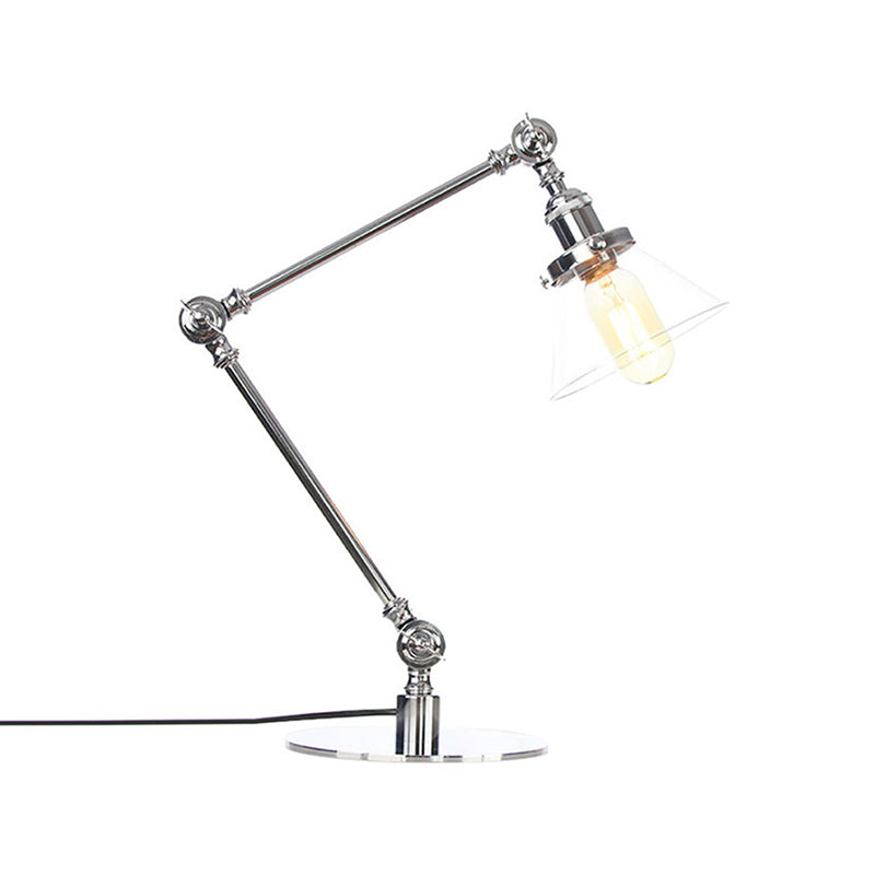 Adjustable Arm Industrial Table Lamp With Clear Glass Shade - Black/Brass Finish