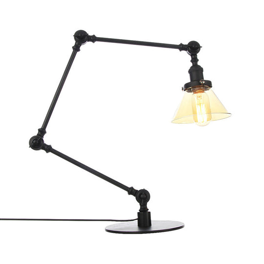 Adjustable Arm Industrial Table Lamp With Clear Glass Shade - Black/Brass Finish