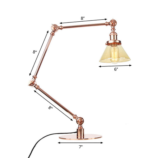 Adjustable Arm Industrial Table Lamp With Clear Glass Shade - Black/Brass Finish